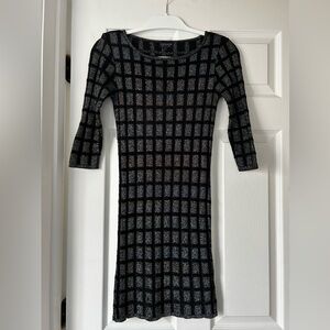 Topshop Black and Silver Grid Fitted Dress